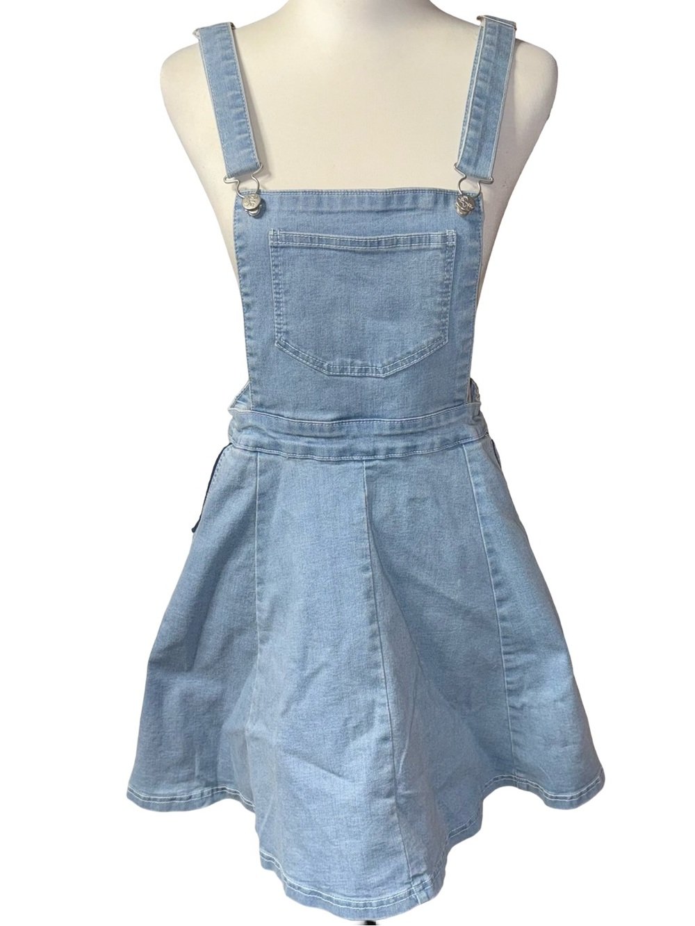 Dangerfield Light Wash Denim Skater Pinafore Overalls Dress Women’s Size 12